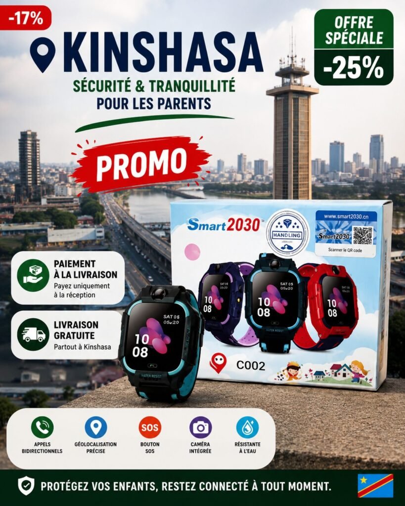 Montre Connectée Enfant C002 – Sécurité & Tranquillité pour les Parents à Kinshasa
